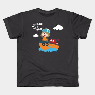 Cute bear the animal sailor on the boat with cartoon style. Kids T-Shirt